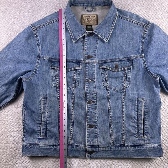 Eddie Bauer Trucker Jean Jacket Mens XL Denim Blue Cowboy motorcycle Grunge - Picture 7 of 14